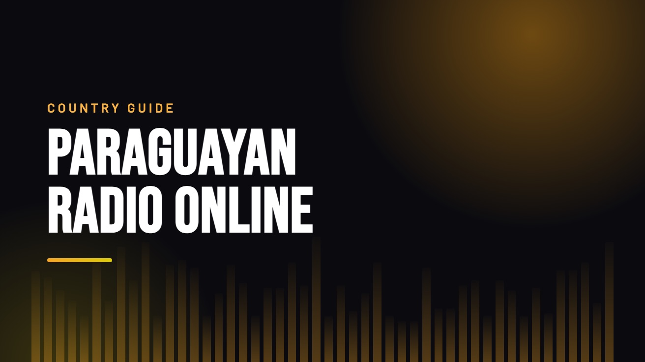 Title card for the guide: Paraguayan Radio Online, in amber on black with an equaliser motif