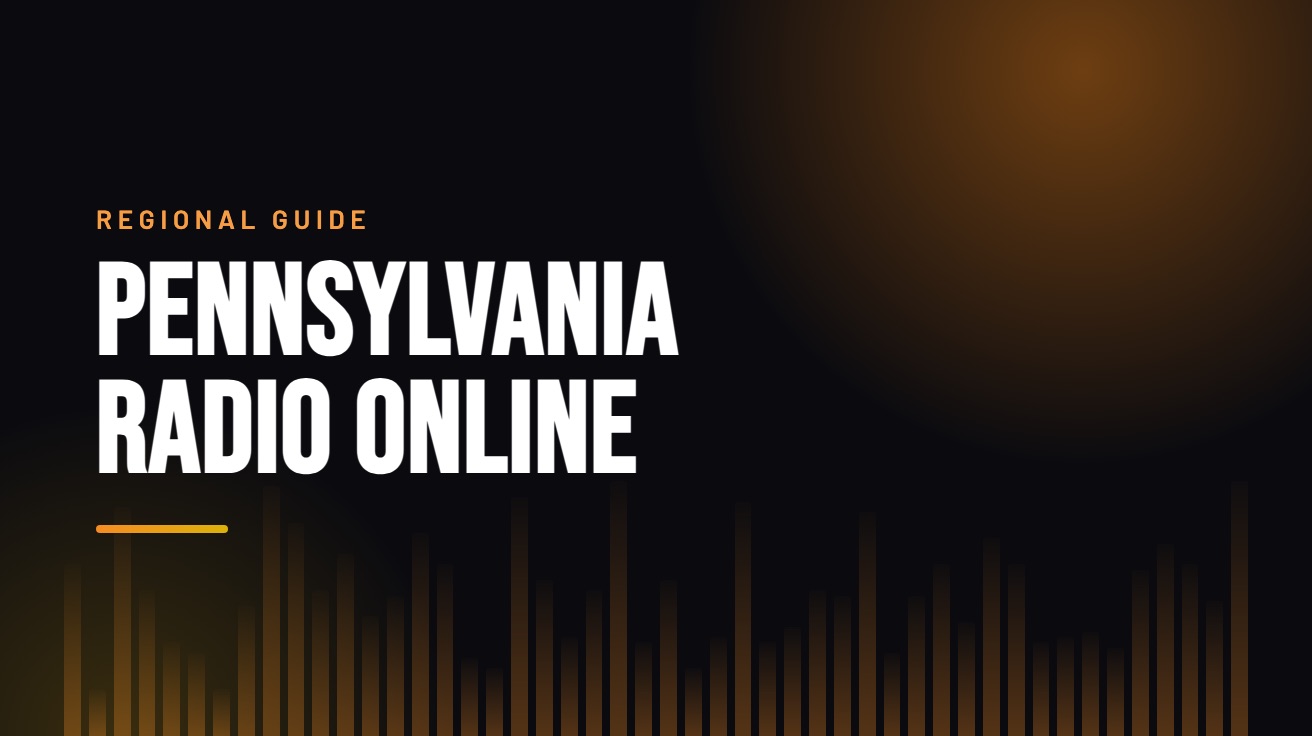 Title card for the guide: Pennsylvania Radio Online, in amber on black with an equaliser motif