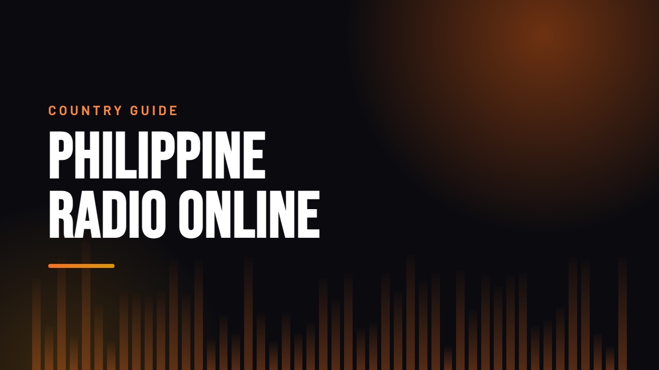 Title card for the guide: Philippine Radio Online, in amber on black with an equaliser motif