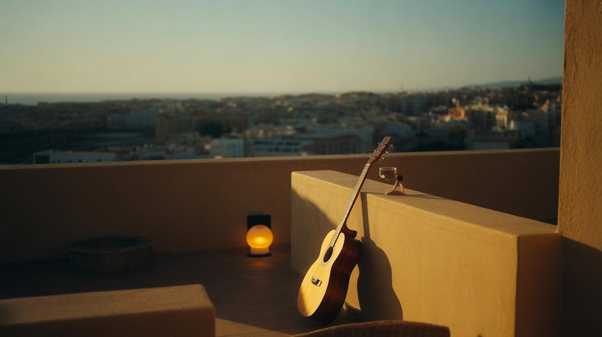 Rooftop over a Mediterranean city at golden hour