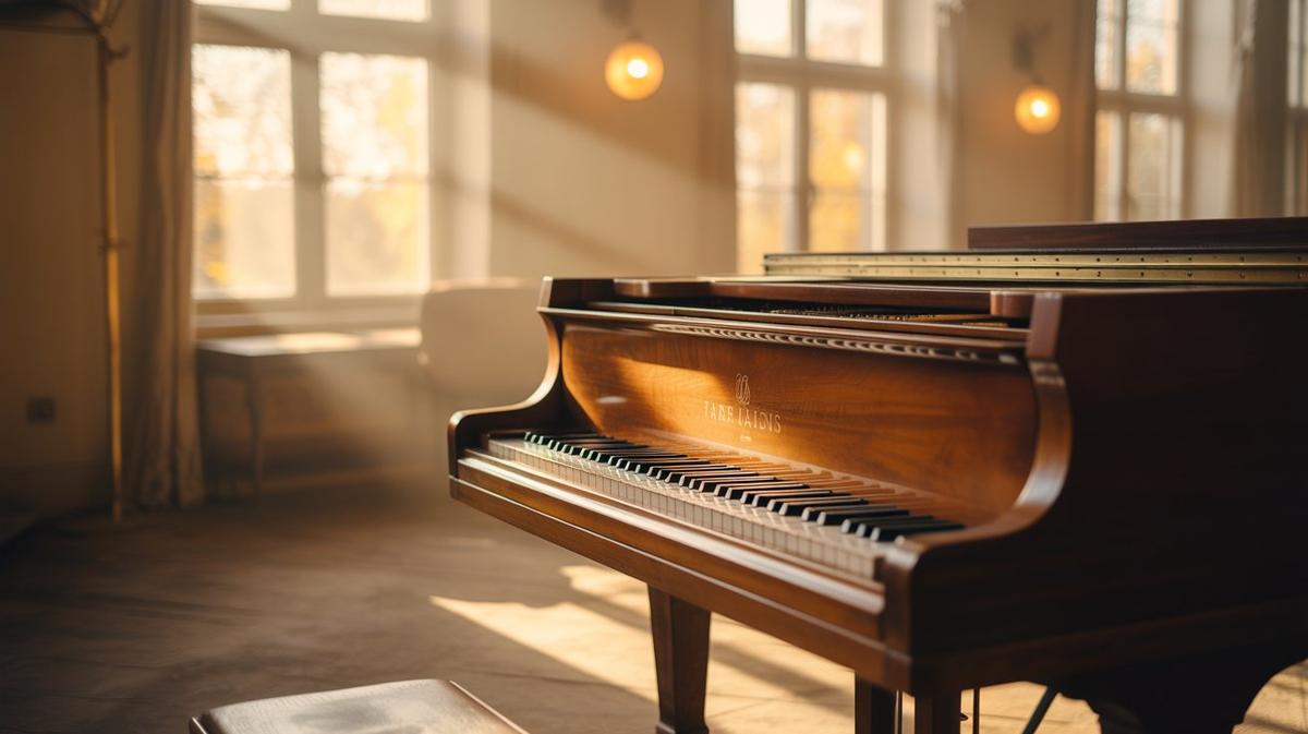 Grand piano in warm autumn light