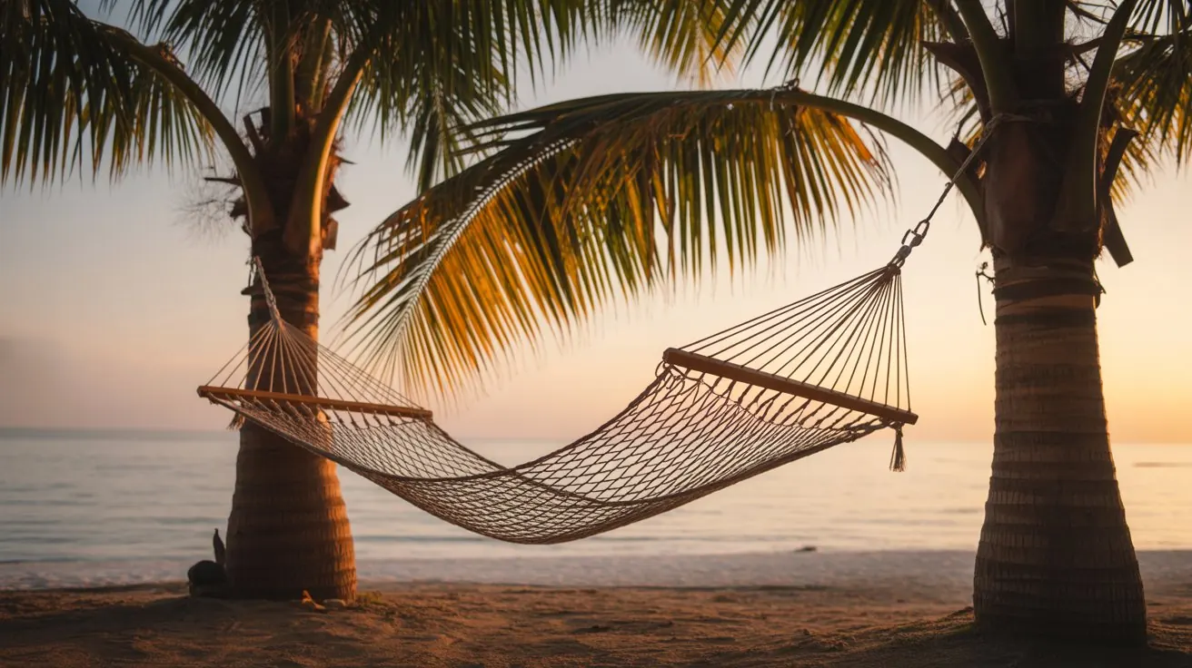 Hammock between palms at golden hour