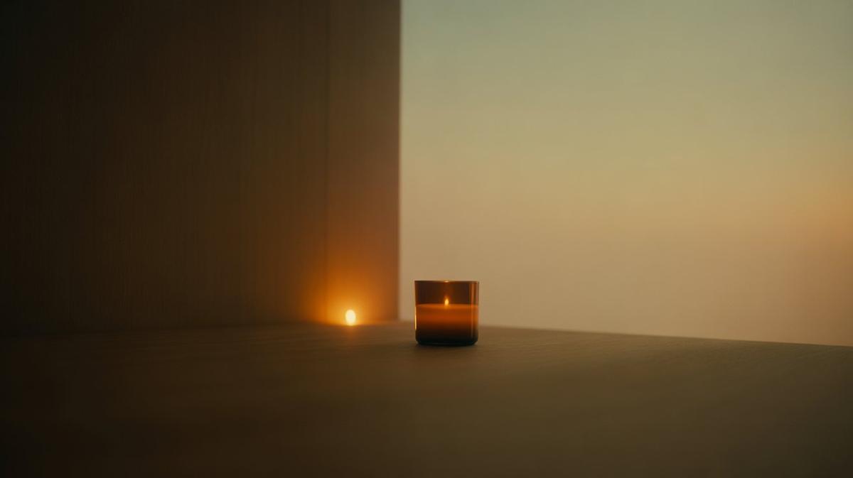 Serene minimal interior with a single candle