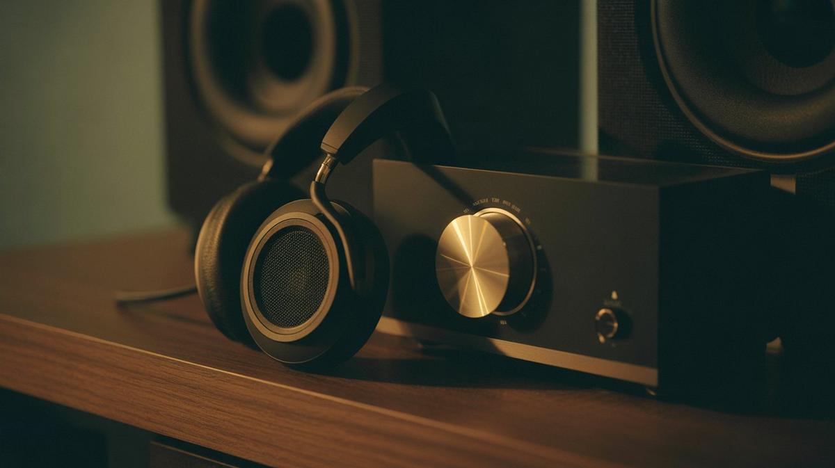 Premium headphones and a glowing hi-fi dial