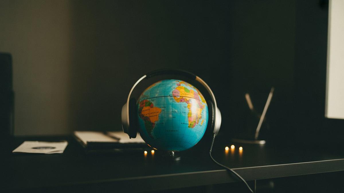 World globe with headphones and glowing points