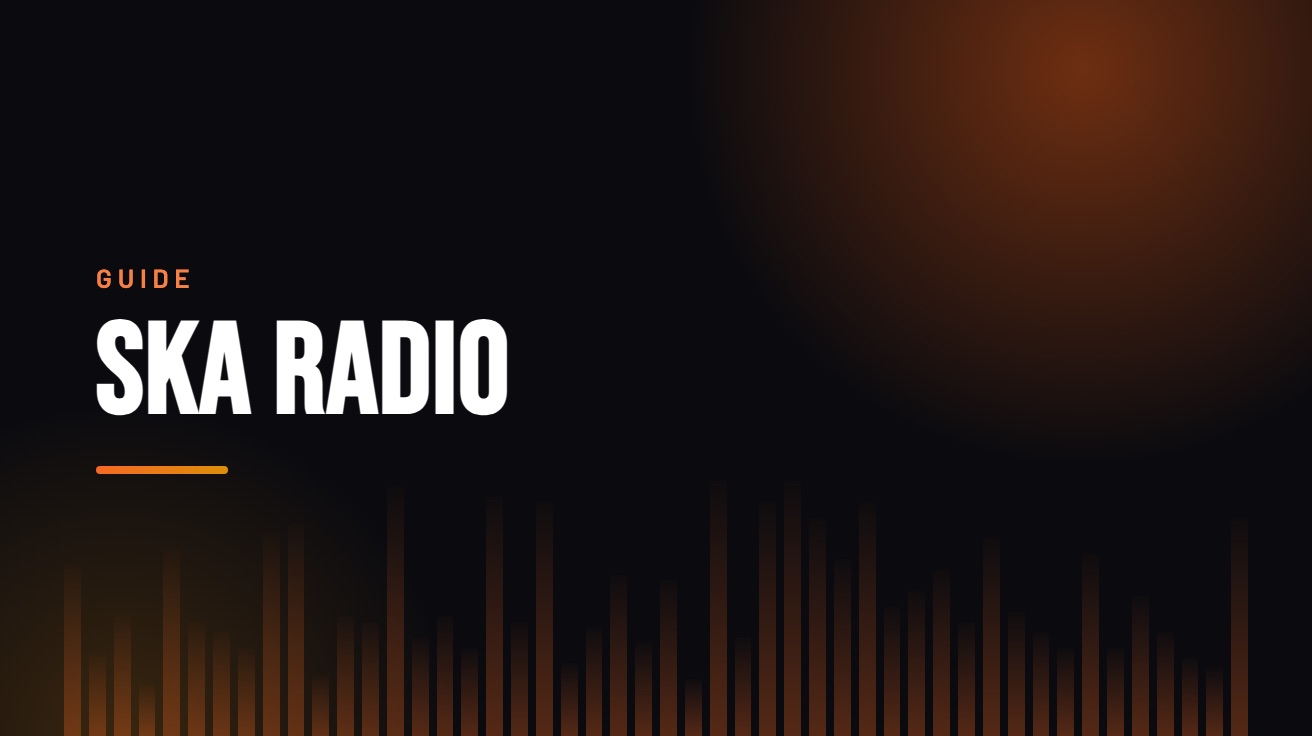 Title card for the guide: Ska Radio Online, in amber on black with an equaliser motif