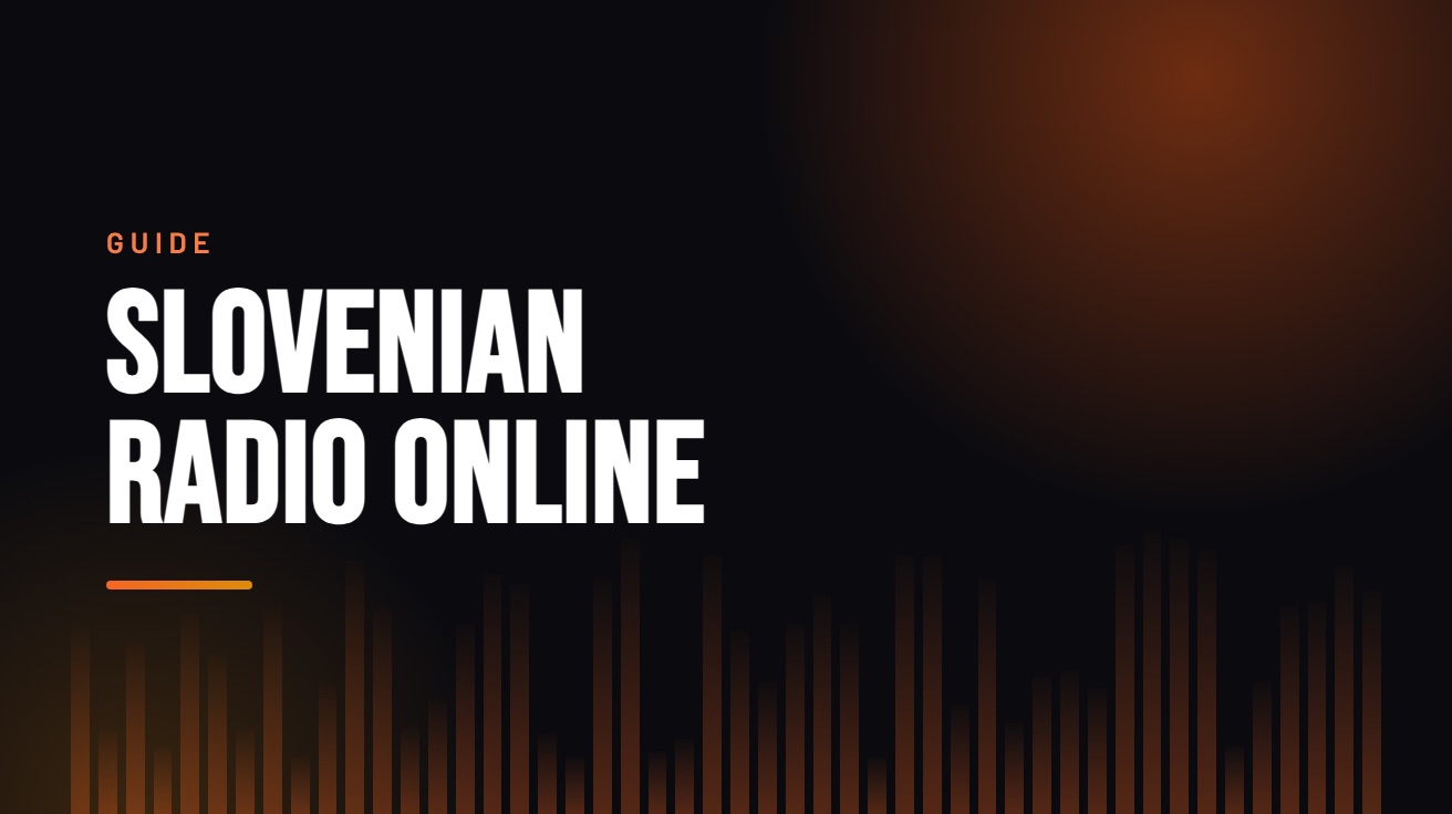Title card for the guide: Slovenian Radio Online, in amber on black with an equaliser motif