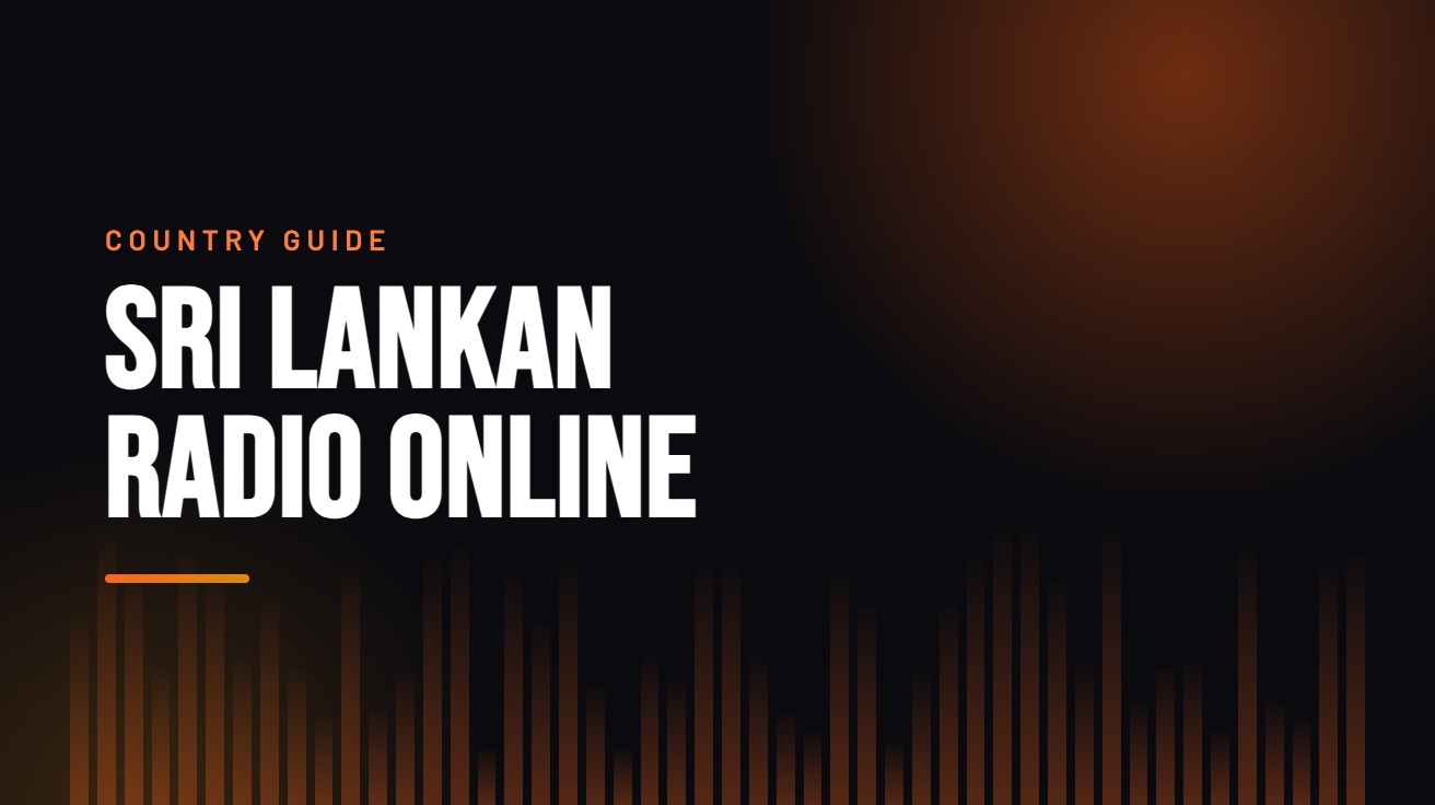 Title card for the guide: Sri Lankan Radio Online, in amber on black with an equaliser motif