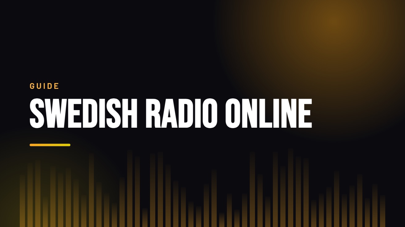 Title card for the guide: Swedish Radio Online, in amber on black with an equaliser motif