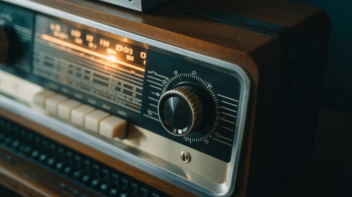 Vintage radio dial with a warm backlight