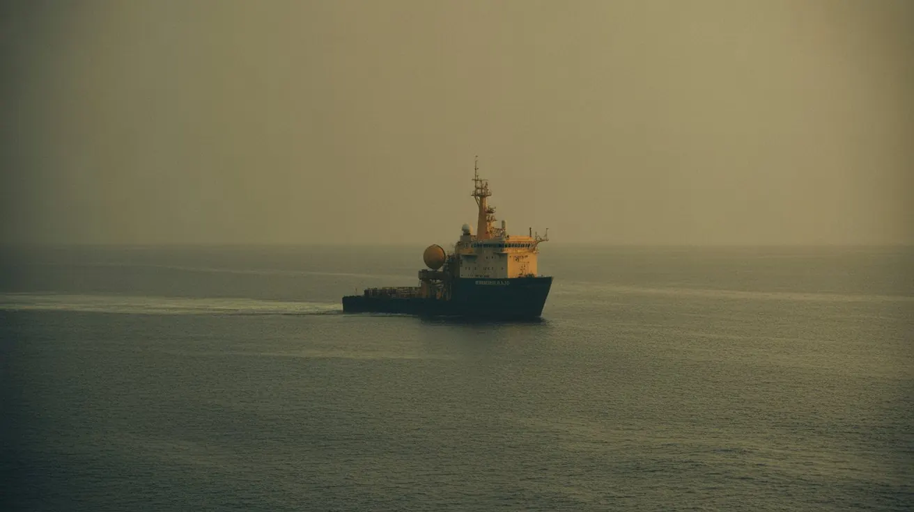 Old offshore radio ship on a grey-gold sea