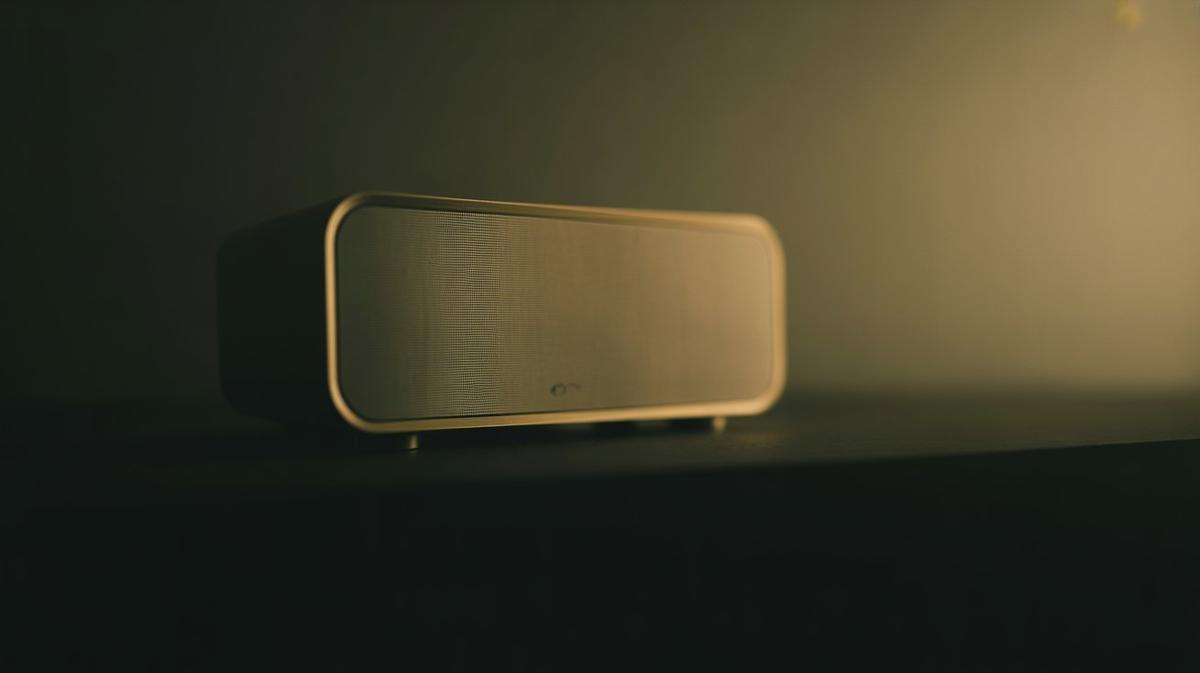 Sleek modern speaker with a soft warm glow