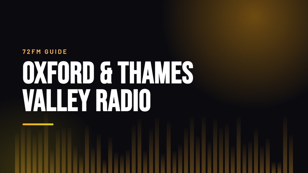 Title card for the guide: Oxford and the Thames Valley Radio Online, in amber on black with an equaliser motif