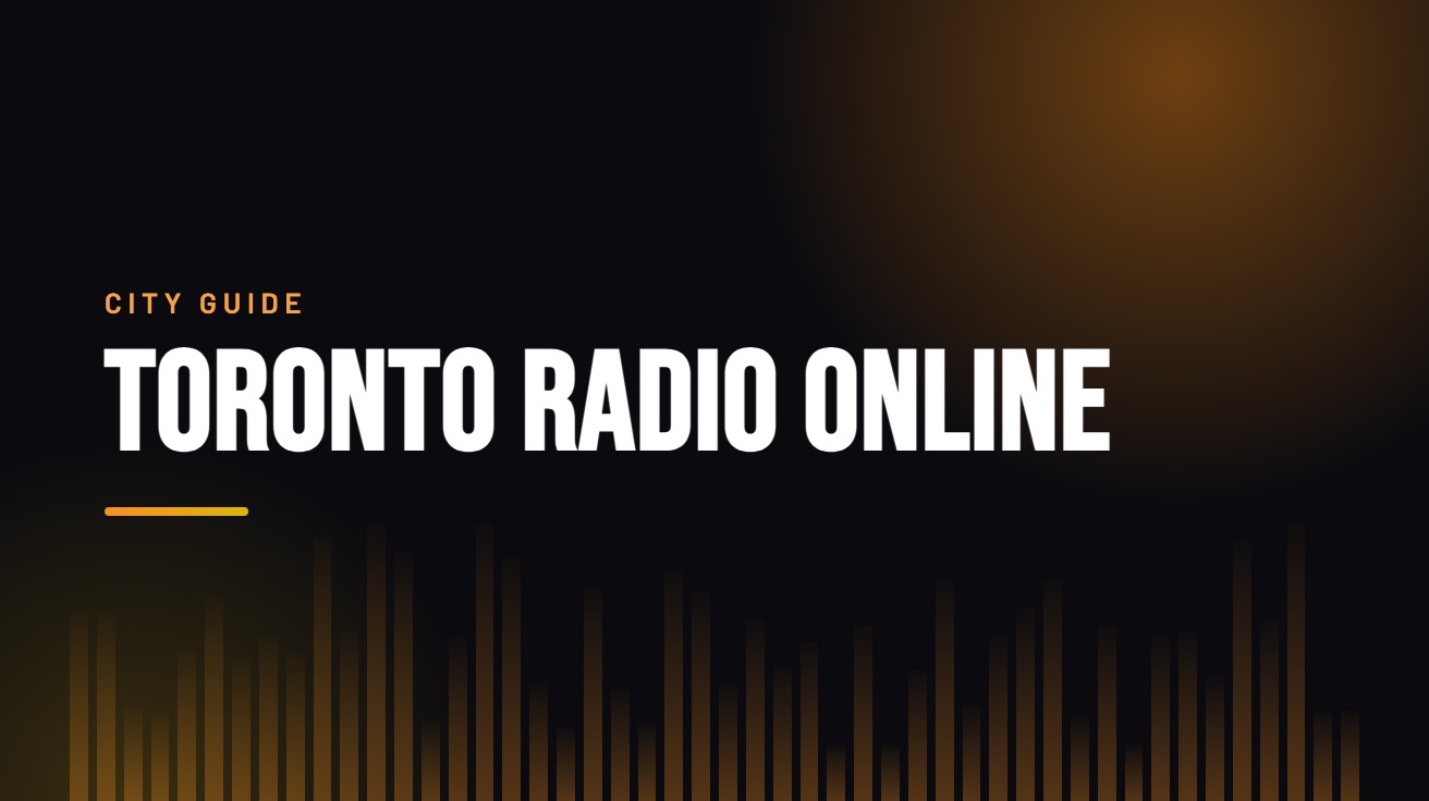 Title card for the guide: Toronto Radio Online, in amber on black with an equaliser motif