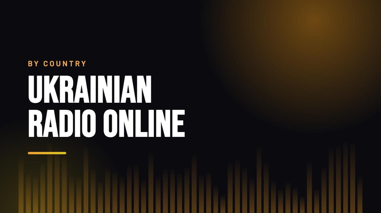 Title card for the guide: Ukrainian Radio Online, in amber on black with an equaliser motif
