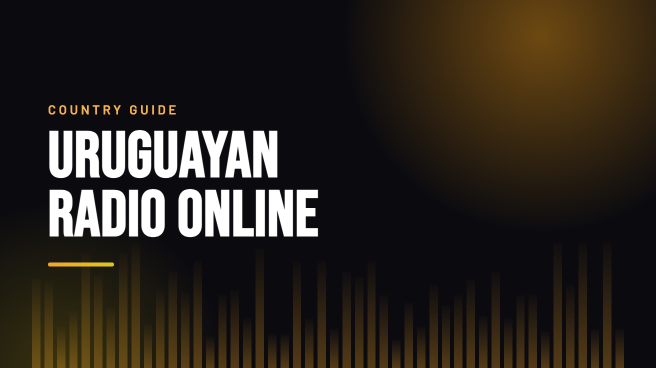 Title card for the guide: Uruguayan Radio Online, in amber on black with an equaliser motif