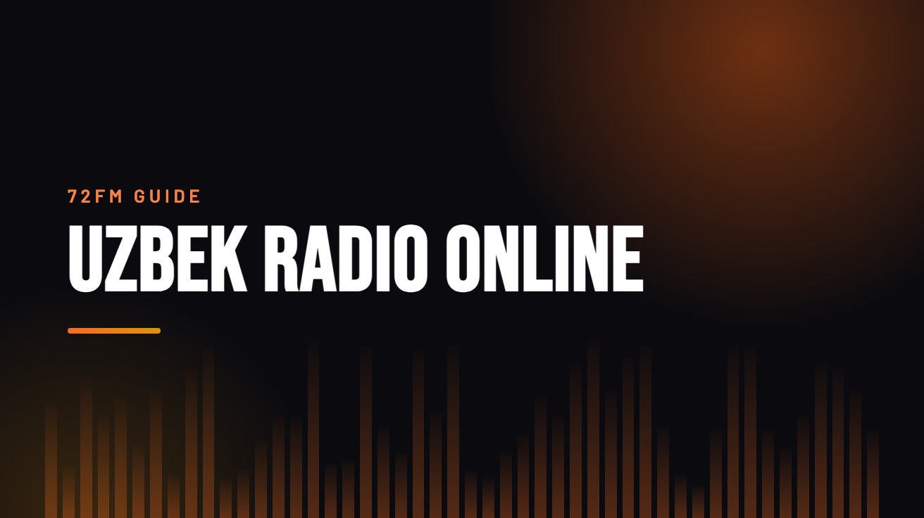 Title card for the guide: Uzbek Radio Online, in amber on black with an equaliser motif