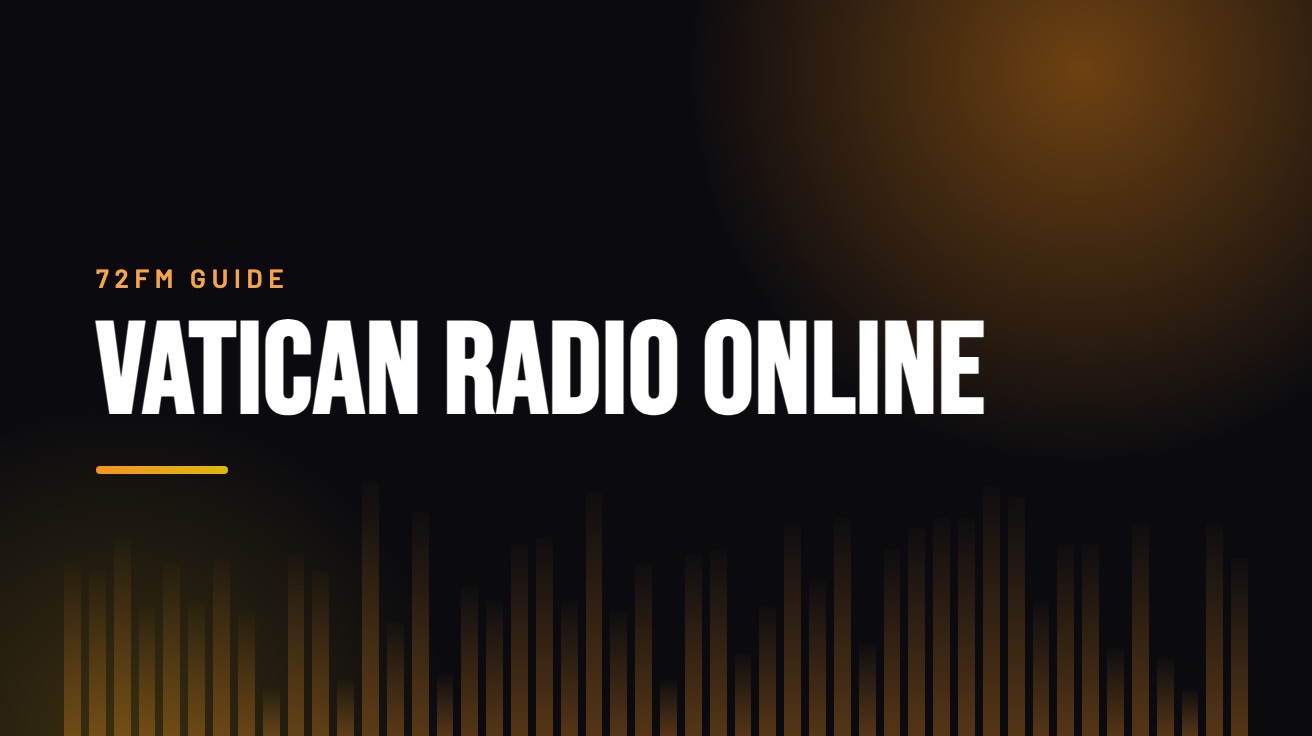 Title card for the guide: Vatican Radio Online, in amber on black with an equaliser motif