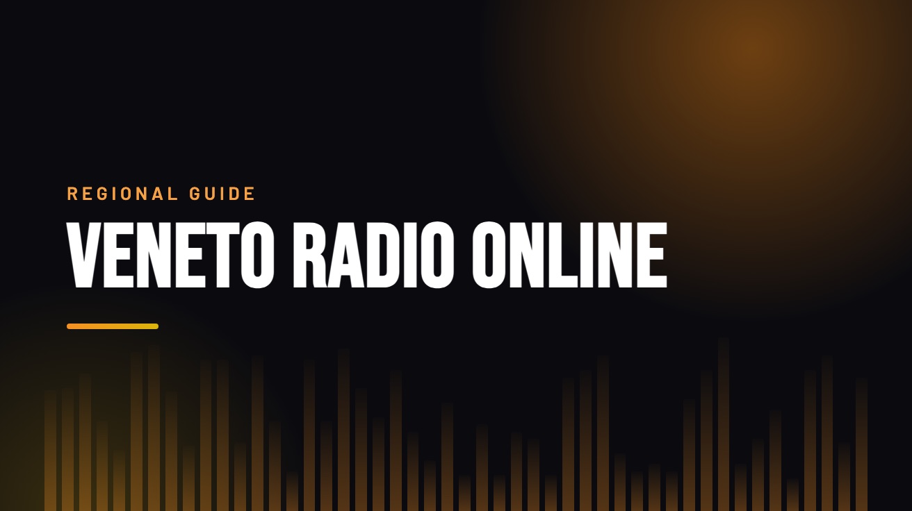 Title card for the guide: Veneto Radio Online, in amber on black with an equaliser motif