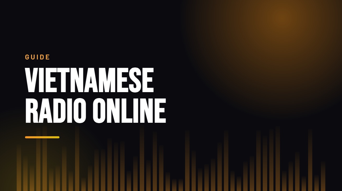 Title card for the guide: Vietnamese Radio Online, in amber on black with an equaliser motif