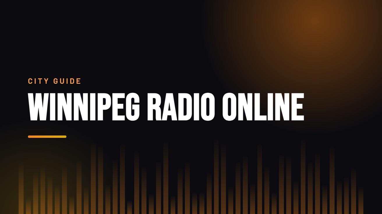 Title card for the guide: Winnipeg Radio Online, in amber on black with an equaliser motif
