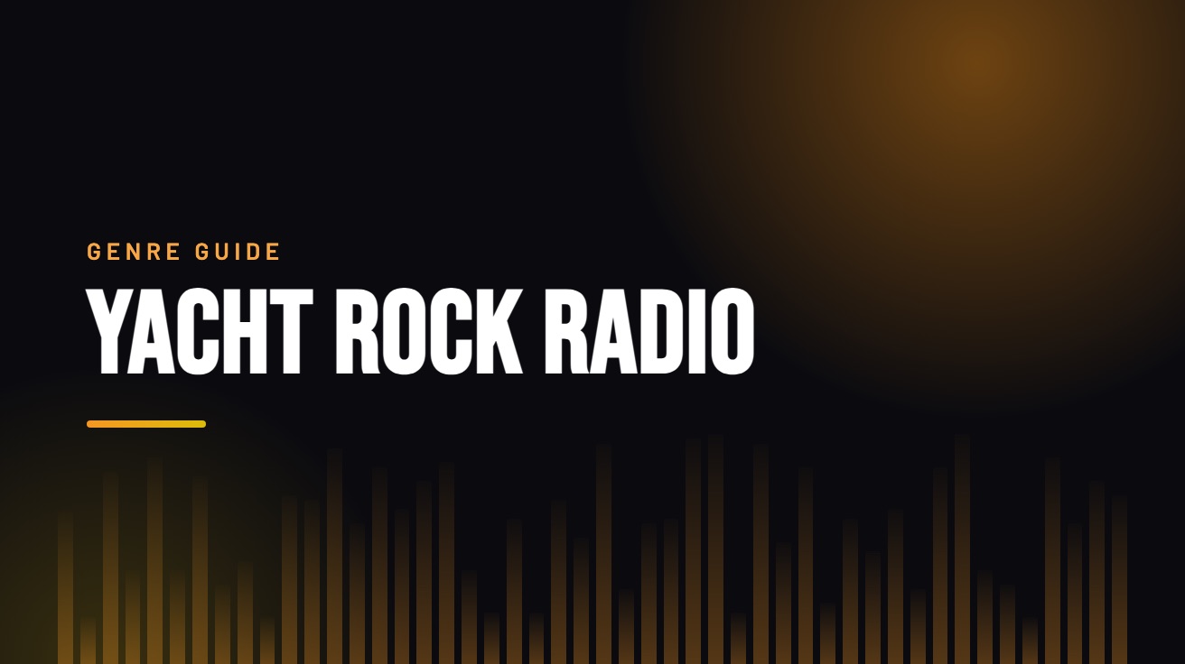 Title card for the guide: Yacht Rock Radio, in amber on black with an equaliser motif