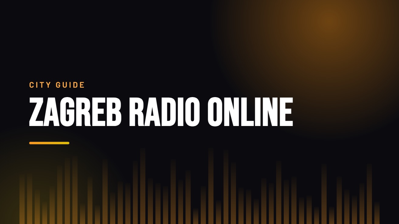 Title card for the guide: Zagreb Radio Online, in amber on black with an equaliser motif