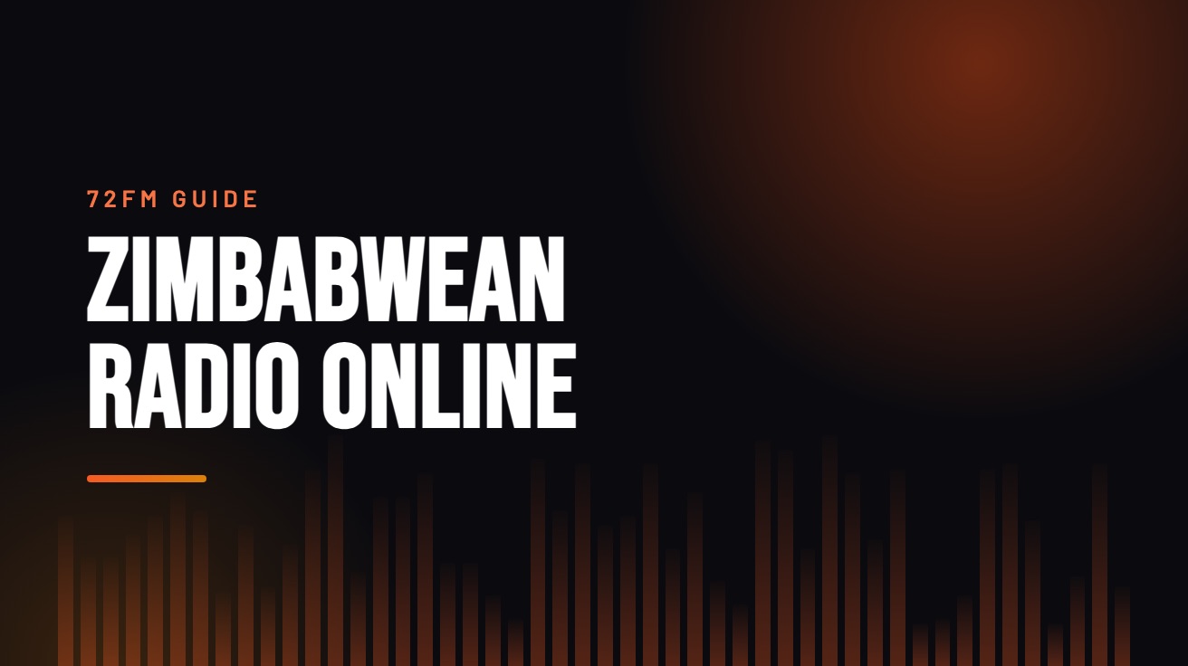 Title card for the guide: Zimbabwean Radio Online, in amber on black with an equaliser motif